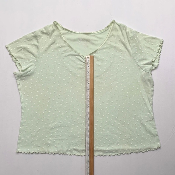 2000s Lime Green Butterfly Print Fairy Ditzy Lettuce Hem Plus Size Tee XXL 18/20 - Picture 6 of 9